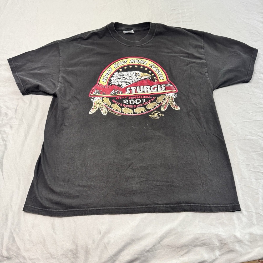Vintage Motorcycle Shirt Mens XL Sturgis Biker Rally Y2K 2001 Black
